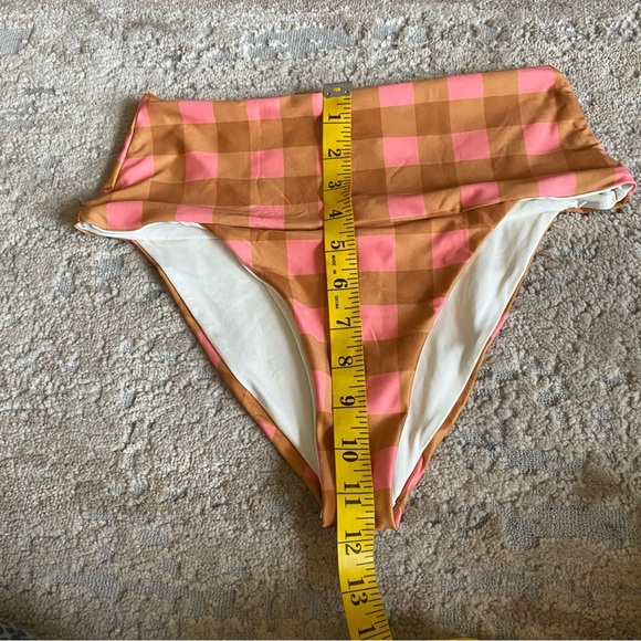 L*Space Seaesta Surf Gingham Plaid Desi Bikini Bottom Tan Orange Pink: Medium - Picture 4 of 7